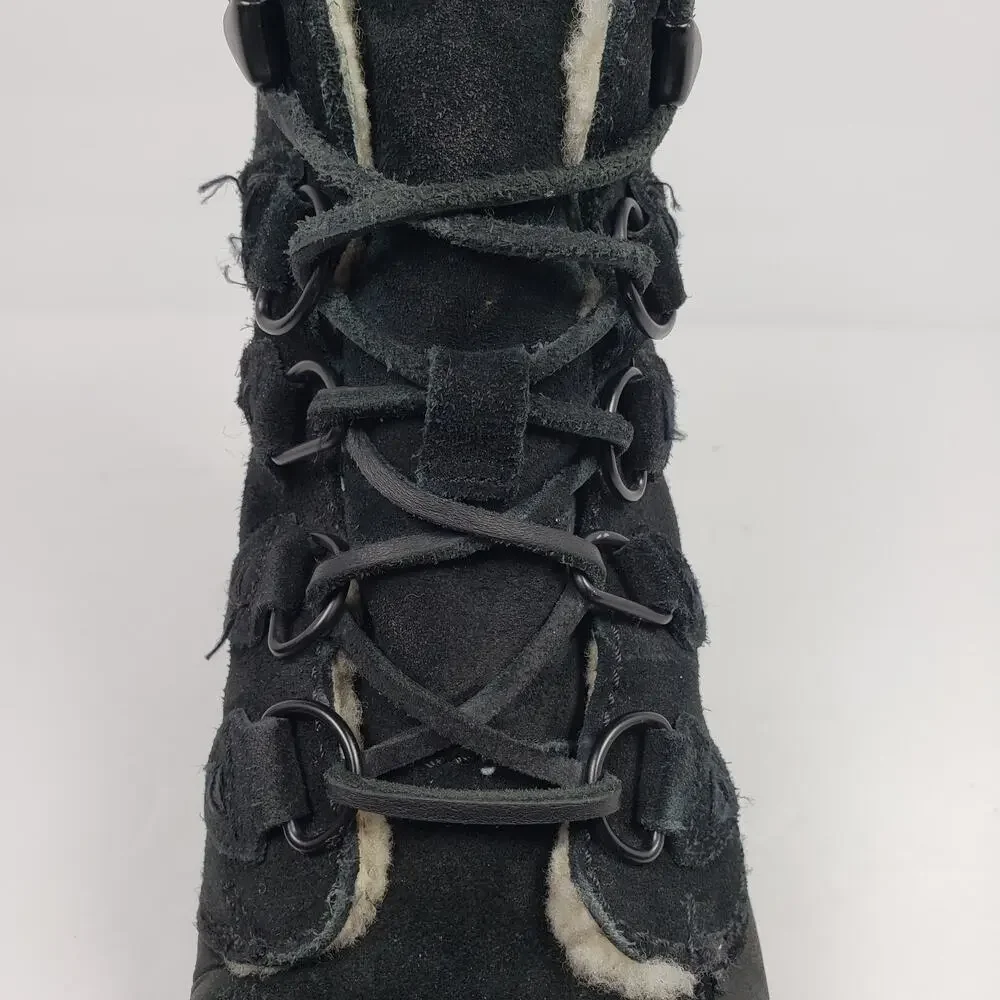 Manitobah Mukluks Mesa Mens Size 8 Black Suede Fur Inside Winter Snow Boots